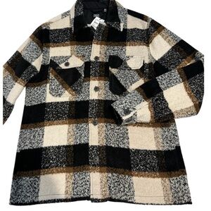 NWT RDI Women’s Medium Brown Black Tan Plaid Button-Up Jacket